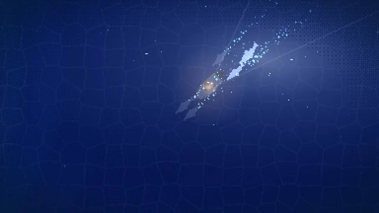 The skiff running home at night, its wake glowing with bioluminescence beside a pod of dolphins.